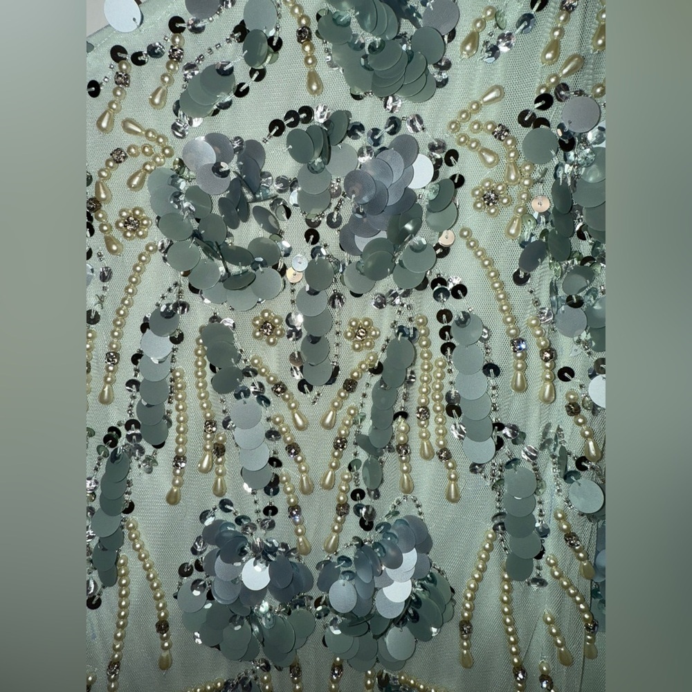 NWT Mac Duggal 94151 Sage Green Embellished One Shoulder Trumpet Gown Size 12 - Picture 6 of 17